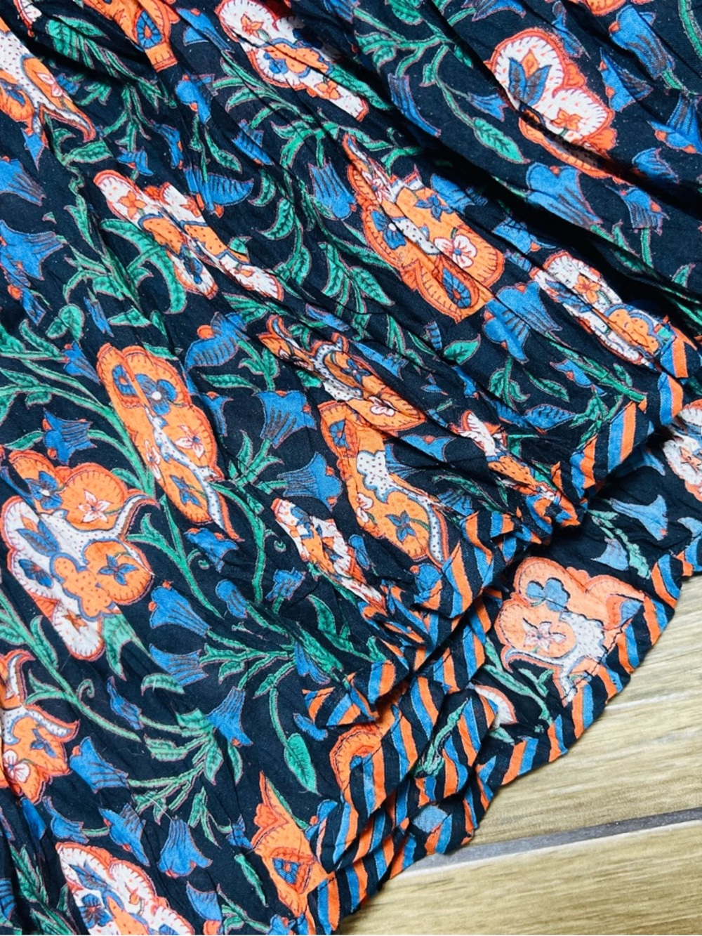 Passementrie Floral Tiered Midi Dress Boho Peasant Black Orange XS - Picture 12 of 12